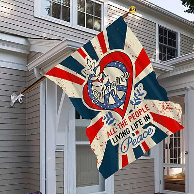 Imagine All The People Living Life in Peace Proud America Patriotic Peace Love Hippie Outdoor Garden House Flag