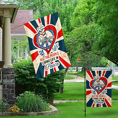 Alternative view of Imagine All The People Living Life in Peace Proud America Patriotic Peace Love Hippie Outdoor Garden House Flag