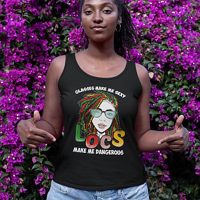 Alternative view of Glasses Make Me Sexy Locs Make Me Dangerous Cotton Tank Top Tee - Ladies Racerback Tank
