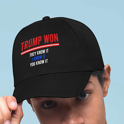 Alternative view of Trump Won They Know It I Know It You Know It Trump Supporter Twill Cap - High-Profile Snapback Hat