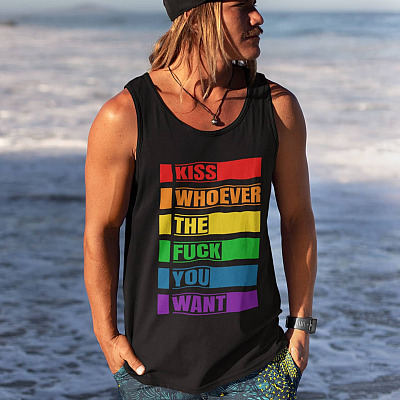 Alternative view of Kiss Whoever The Fuck You Want All Over Print Custom T-Shirt - Tank Top - Funny Gay Pride Tank Top