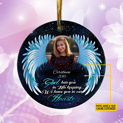 Alternative view of Personalized Photo God Has You In His Keeping We Have You In Our Hearts Decorative Christmas Ornament