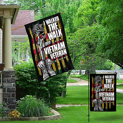 Alternative view of I Walked The Walk Vietnam Veteran Outdoor House Flag - Proud Vietnam Veteran Home Garden Flag