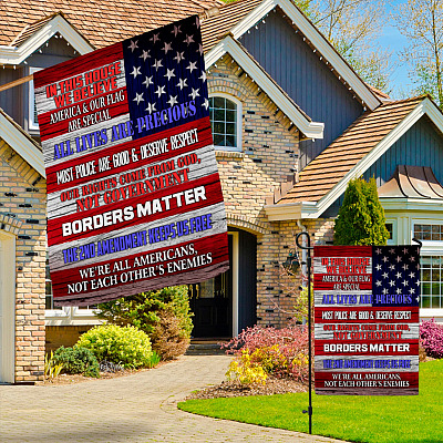 Alternative view of In This House We Believe America And Our Flag Are Special All Lives Are Precious Outdoor Garden House Flag