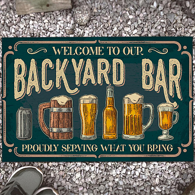 Welcome To Our Backyard Bar Funny Bar Signs Beer Sign Indoor Outdoor Decorative Doormat