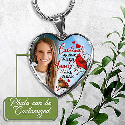 Personalized Photo Cardinals Appear When Angels Are Near Heart Pendant Necklace
