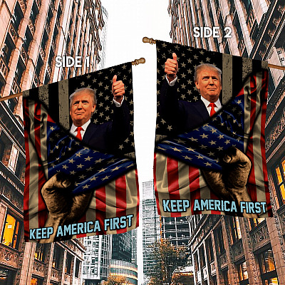 Alternative view of Trump Keep America First Outdoor Garden Flag - House Flag - American Patriot Flag - Independence Day Flag