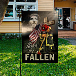 9VT. Firefighter Honor The Fallen Jesus Garden Flag Mockup 3