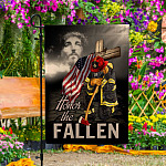 9VT. Firefighter Honor The Fallen Jesus Garden Flag Mockup 4