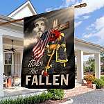 9VT. Firefighter Honor The Fallen Jesus House Flag Mockup 3
