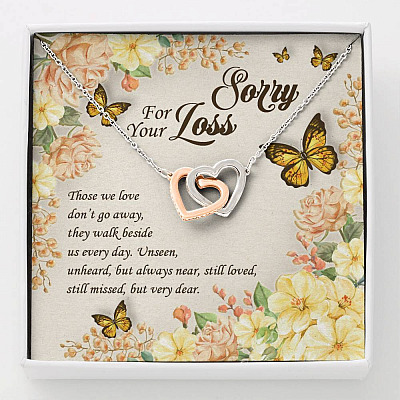 Sorry For Your Loss Those We Love Don't Go Away They Walk Beside Us Interlocking Hearts Pendant Necklace - Interlocking Hearts Necklace