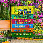 8VT. Welcom To Our Patio sample design Garden Flag Mockup 4