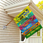 8VT. Welcom To Our Patio sample design House Flag Mockup 2