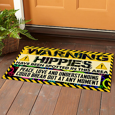 Alternative view of Warning Hippies Have Been Spotted In This Area Peace Love And Understanding House Doormat - Outdoor Indoor Doormat