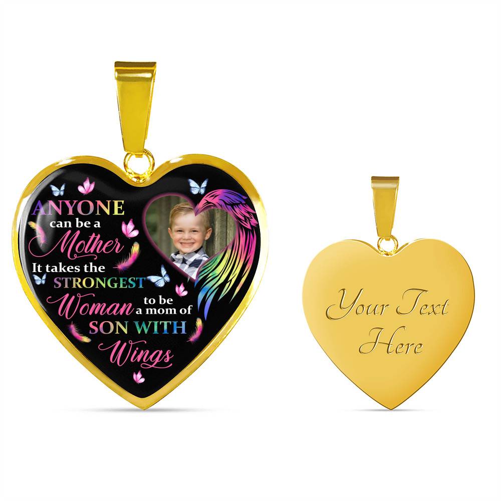 Personalized Photo Strongest Woman To Be A Mom Of Son With Wings Heart Pendant Necklace - Son With Wings Gift