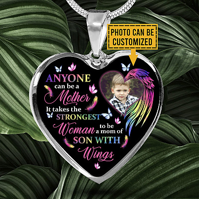 Alternative view of Personalized Photo Strongest Woman To Be A Mom Of Son With Wings Heart Pendant Necklace -  Son With Wings Gift