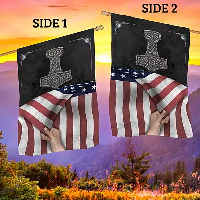 Alternative view of Viking Hammer American Decorative Garden Flag - House Flag - Viking American Flag
