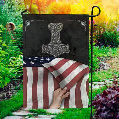 Viking Hammer American Decorative Garden Flag - House Flag - Viking American Flag