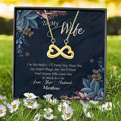 Alternative view of Personalized To My Wife Im Not Perfect But I Love You Very Much Infinity Heart Pendant Necklace - Gift For Wife