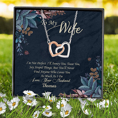 Alternative view of Personalized To My Wife Im Not Perfect But I Love You Very Much Interlocking Hearts Pendant Necklace - Gift For Wife