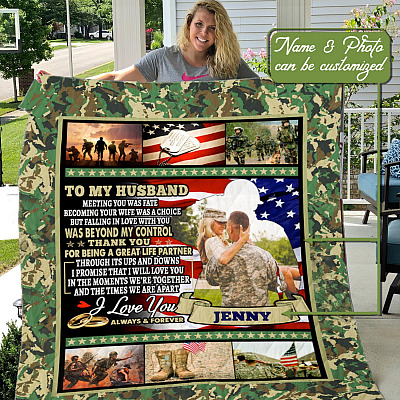Alternative view of Personalized Photo To My US Army Husband Meeting You Was Fate Blanket - US Army Husband Gift