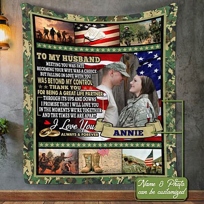 Personalized Photo To My US Army Husband Meeting You Was Fate Blanket - US Army Husband Gift