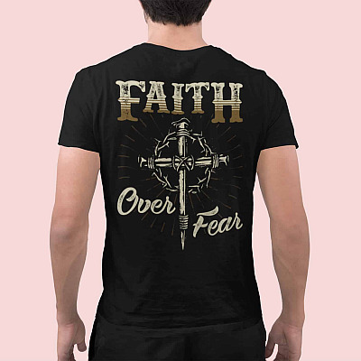 Alternative view of Faith Over Fear Cross With Crown Thorn Print On Back Only - Plain Front T-Shirt