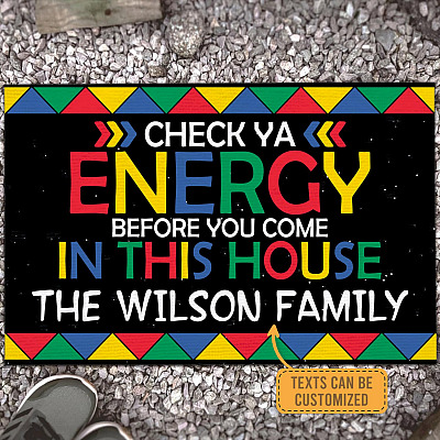 Personalized Family Doormat Check Ya Energy Before You Come in This House Entrance Decorative Doormat