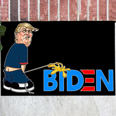 Trump Peeing On Biden Doormat - Anti Biden Indoor Outdoor Doormat - Funny Trump Doormat
