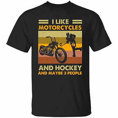I Like Motorcycles And Hockey A, Black, Unisex T-Shirt