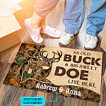 Personalized Name An Old Buck And His Sweet Doe Live Here Entrance Indoor Outdoor Doormat - Indoor Decorative Doormat