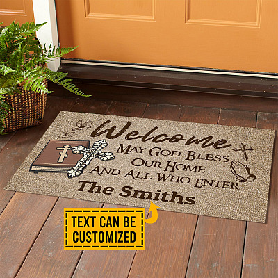 Alternative view of Personalized Welcome May God Bless Our Home And All Who Enter Indoor Outdoor Doormat