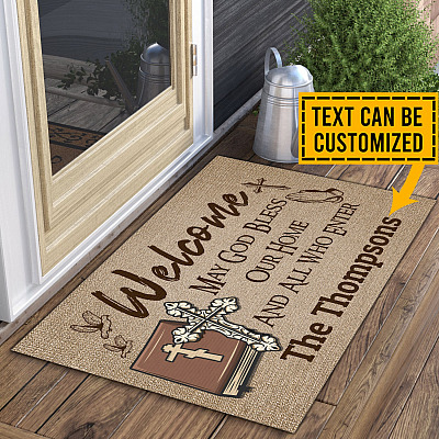 Personalized Welcome May God Bless Our Home And All Who Enter Indoor Outdoor Doormat