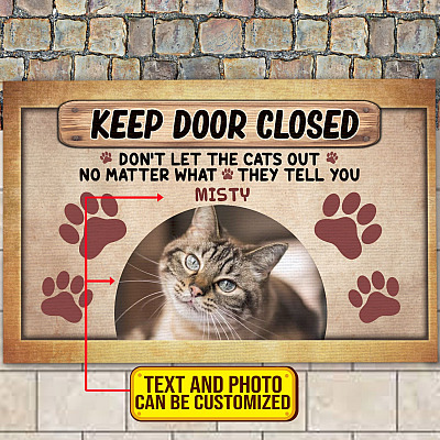 Alternative view of Personalized Photo Keep Door Closed Don't Let The Cats Out Indoor Outdoor Doormat - Decorative Doormat