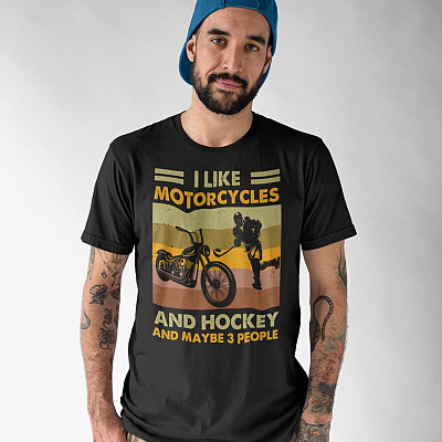 Alternative view of I Like Motorcycles And Hockey And Maybe 3 People Vintage T-Shirt - Funny Motorcycle Shirt - Hockey Lover Shirt