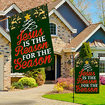 Alternative view of Jesus Is the Reason for The Season Decorative Garden Flag - House Flag - Christmas Jesus Decorations Flag