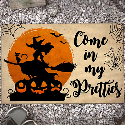 Come in My Pretties Halloween Witches Pumpkin Doormat - Funny Spooky Halloween Doormat