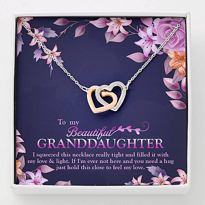 To My Beautiful Granddaughter I Squeezed This Necklace Really Tight Joined Interlocking Hearts Necklace - Interlocking Hearts Necklace