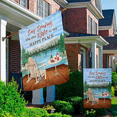 Alternative view of Day Drinking On The Lake Is My Happy Place Garden Flag - House Flag - Wall Flag