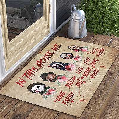 Alternative view of In This House We Love Family Dream Big Love Friday Doormat - Funny Halloween Movie Characters Doormat