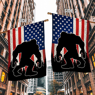 Alternative view of Bigfoot American Flag Patriotic Garden Flag - Sasquatch House Flag