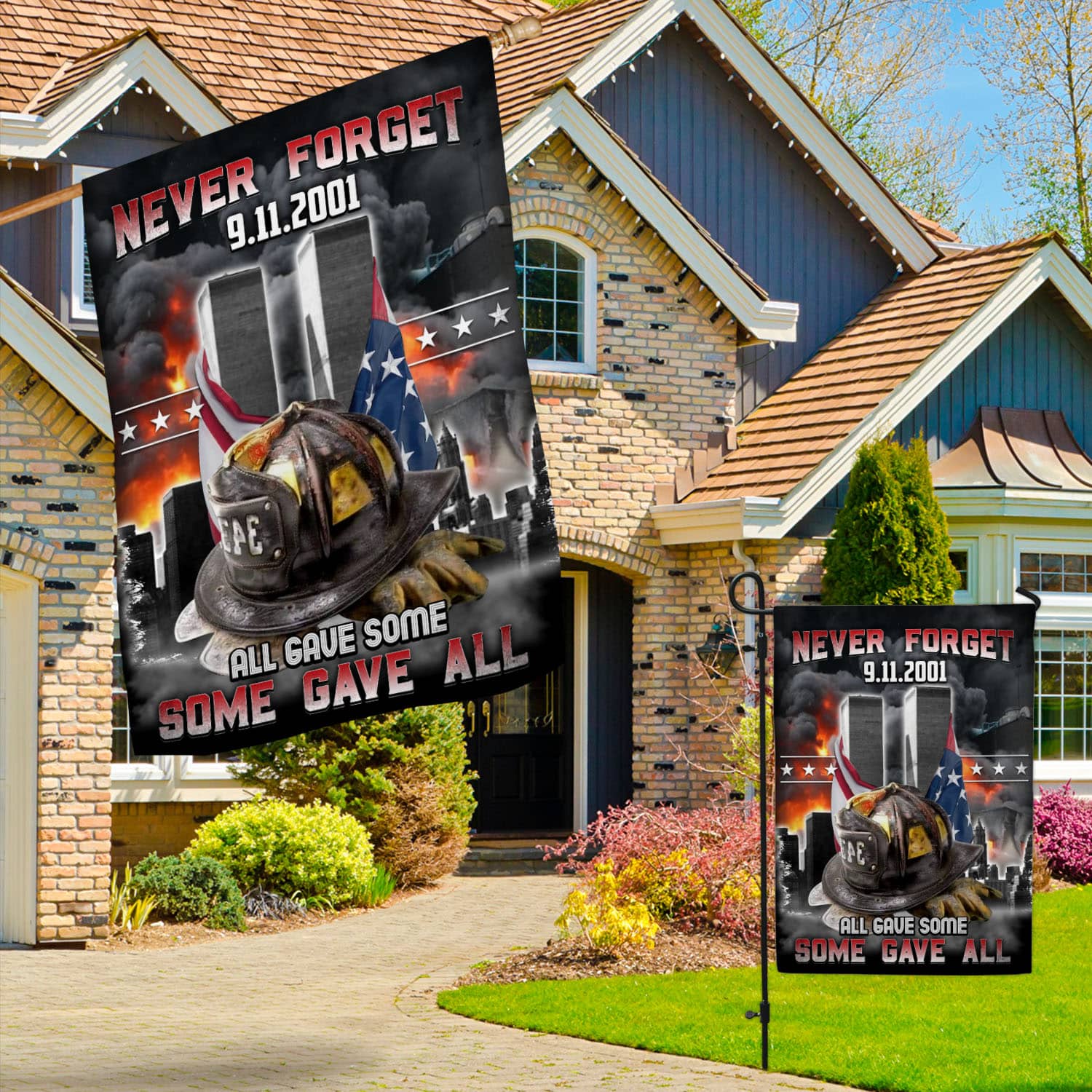 5VT. Firefighter Never Forget All Gave Some Garden & House Mockup 3