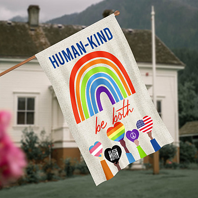 Alternative view of Human-Kind Be Both Decorative Garden Flag - House Flag - Equal Rights Flag