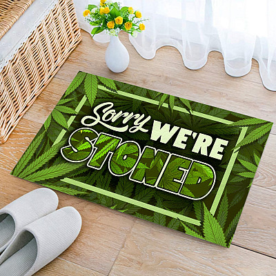Alternative view of Sorry We're Stoned Doormat - Outdoor Indoor Doormat - Weed Doormat
