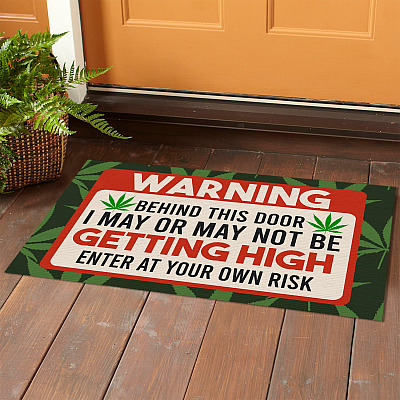 Alternative view of Warning Behind This Door I May Be Getting High - Doormat - Outdoor Indoor Doormat - Weed Doormat
