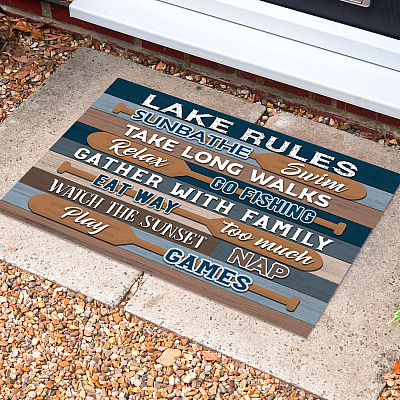 Alternative view of Lake Rules Sunbathe Swim Take Long Walks Relax Go Fishing Doormat - Outdoor Indoor Doormat