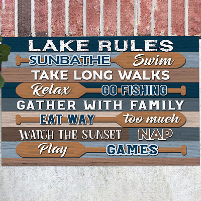 Lake Rules Sunbathe Swim Take Long Walks Relax Go Fishing Doormat - Outdoor Indoor Doormat