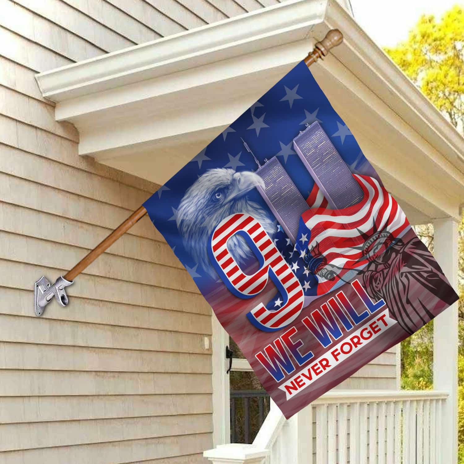 7VT. 9 11 We Will Never Forget House Flag Mockup 2