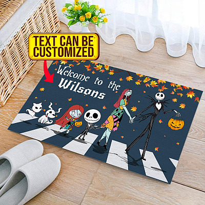 Alternative view of Personalized Family Name Welcome Halloween Doormat - Halloween Jack Skellington Family Doormat
