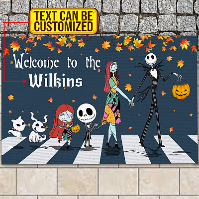 Personalized Family Name Welcome Halloween Doormat - Halloween Jack Skellington Family Doormat